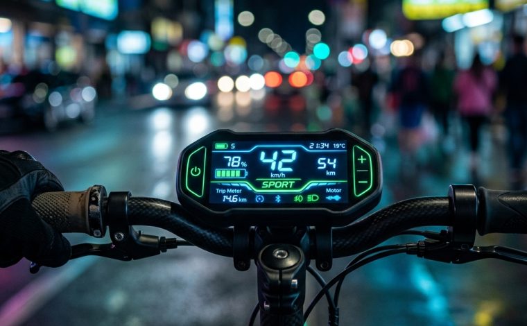 Close-up of an electric scooter digital dashboard